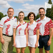 Load image into Gallery viewer, Personalized Red Hearts pattern golf white Womens golf polo shirts custom name Valentine golf gifts NQS11259