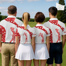 Load image into Gallery viewer, Personalized Red Hearts pattern golf white Womens golf polo shirts custom name Valentine golf gifts NQS11259