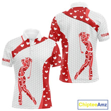 Load image into Gallery viewer, Personalized Red Hearts pattern matching golf polo shirts for couples custom Valentine golf gifts NQS11259
