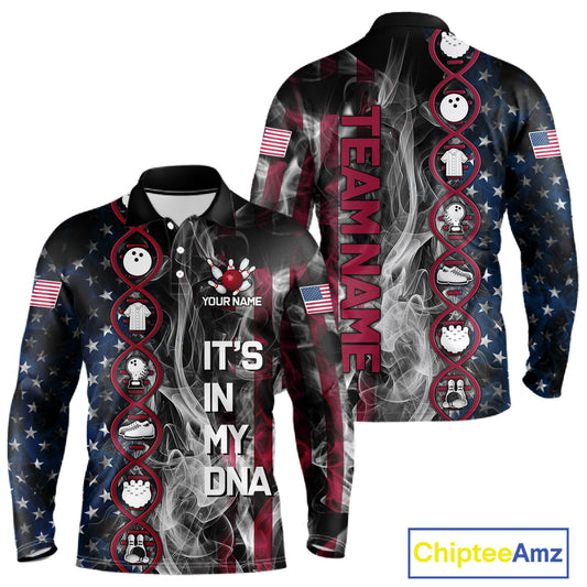 Red, White & Blue Smoke American Flag Patriotic Team Mens Bowling Shirt Custom It's in my DNA Shirts NQS11266
