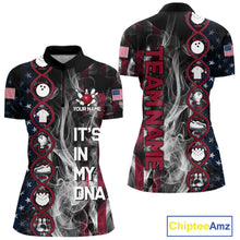 Load image into Gallery viewer, Red, White &amp; Blue Smoke American Flag Patriotic Team Women Bowling Shirt Custom It's in my DNA Shirts NQS11266