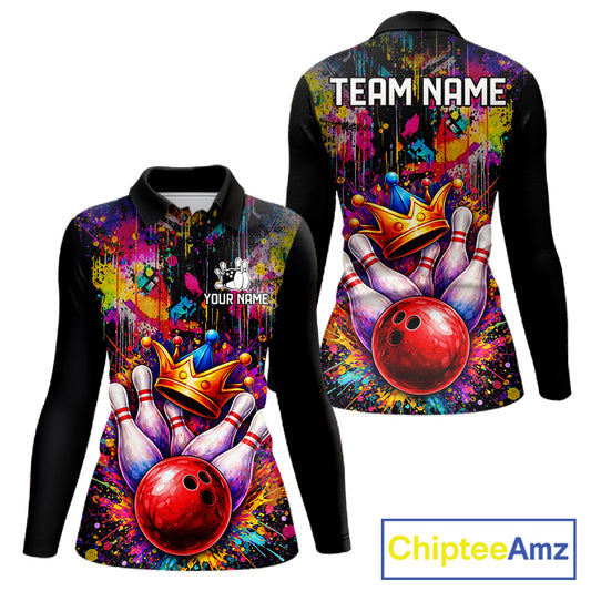Colorful bowling jerseys Bowling Polo, 1/4 Zip Shirt for Women Custom Bowling Team shirts for bowlers NQS11473