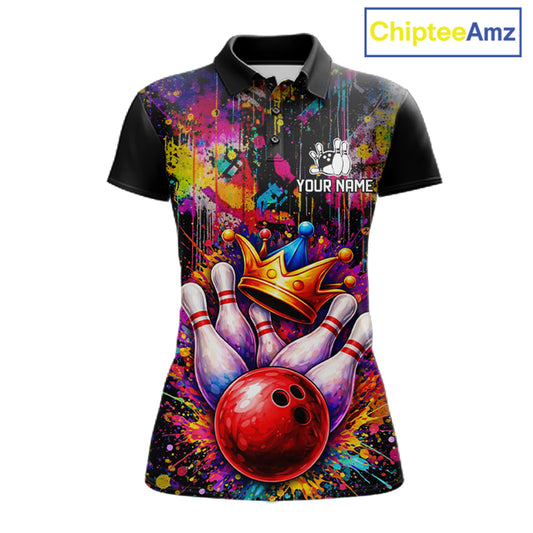 Colorful bowling jerseys Bowling Polo, 1/4 Zip Shirt for Women Custom Bowling Team shirts for bowlers NQS11473