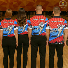Load image into Gallery viewer, Funny Bowling Boom Strike Bowling Shirt For Men Custom Red, White and Blue retro Team Bowling Jerseys NQS11661