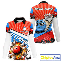 Load image into Gallery viewer, Funny Bowling Boom Strike Bowling Shirt For Women Custom Red, White &amp; Blue retro Team Bowling Jerseys NQS11661