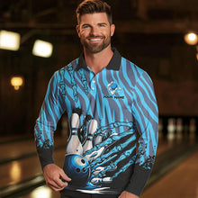 Load image into Gallery viewer, Funny Claw Blue Camo Men's bowling outfits custom bowling polo, Quarter Zip Shirts team jerseys NQS9704