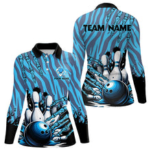 Load image into Gallery viewer, Funny Claw Blue Camo Women's bowling outfits custom bowling polo, Quarter Zip Shirts team jerseys NQS9704
