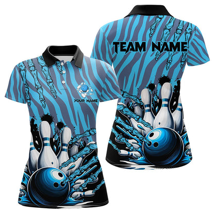 Funny Claw Blue Camo Women's bowling outfits custom bowling polo, Quarter Zip Shirts team jerseys NQS9704
