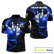 Load image into Gallery viewer, Black and Blue Camo Bowling Polo, 1/4 Zip Shirts For Men Custom Bowling Team Jersey, Bowler Outfit NQS11750