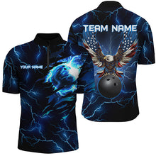 Load image into Gallery viewer, Blue lightning thunder bowling American flag Eagle custom Men Bowling Quarter Zip Shirts, team jerseys NQS7489