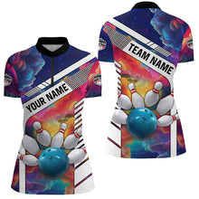 Load image into Gallery viewer, Colorful bowling Polo, Quarter Zip Shirt for Women Custom bowling ball and pins Team Bowling jerseys NQS8066