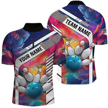 Load image into Gallery viewer, Colorful bowling Polo, Quarter Zip Shirt for Men Custom bowling ball and pins Team Bowling jerseys NQS8066