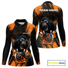 Load image into Gallery viewer, Black and Orange pattern Angry Gorilla Bowling shirts For Women Custom Gorilla Team Bowling Jerseys NQS11278
