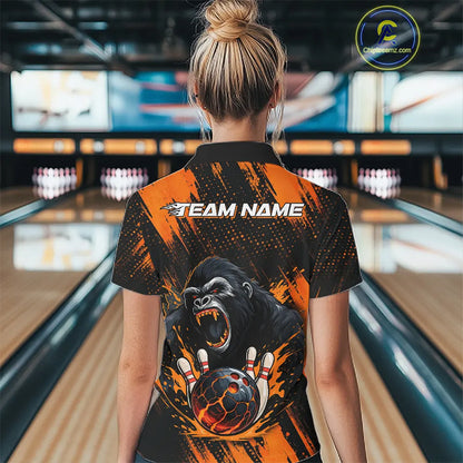 Black and Orange pattern Angry Gorilla Bowling shirts For Women Custom Gorilla Team Bowling Jerseys NQS11278