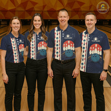 Load image into Gallery viewer, Custom Red, white and blue Eagle Retro Bowling Polo, 1/4 zip Shirts For Women, Bowling Team jerseys NQS11666