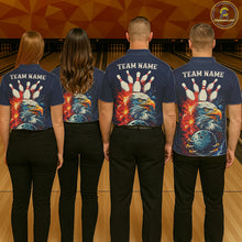 Load image into Gallery viewer, Custom Red, white and blue Eagle Retro Bowling Polo, 1/4 zip Shirts For Women, Bowling Team jerseys NQS11666