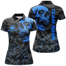 Load image into Gallery viewer, Black Skull camo bowling shirt for women custom bowling team jerseys, gifts for bowlers | Blue NQS8073