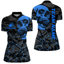 Load image into Gallery viewer, Black Skull camo bowling shirt for women custom bowling team jerseys, gifts for bowlers | Blue NQS8073