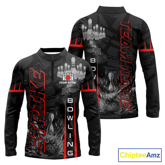 Custom Strike Bowling Shirts For Kid, Personalized Bowling Team Jerseys | Red NQS8288