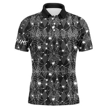 Load image into Gallery viewer, Black argyle spider web pattern Men golf polo shirts custom funny mens halloween golf shirts NQS8289