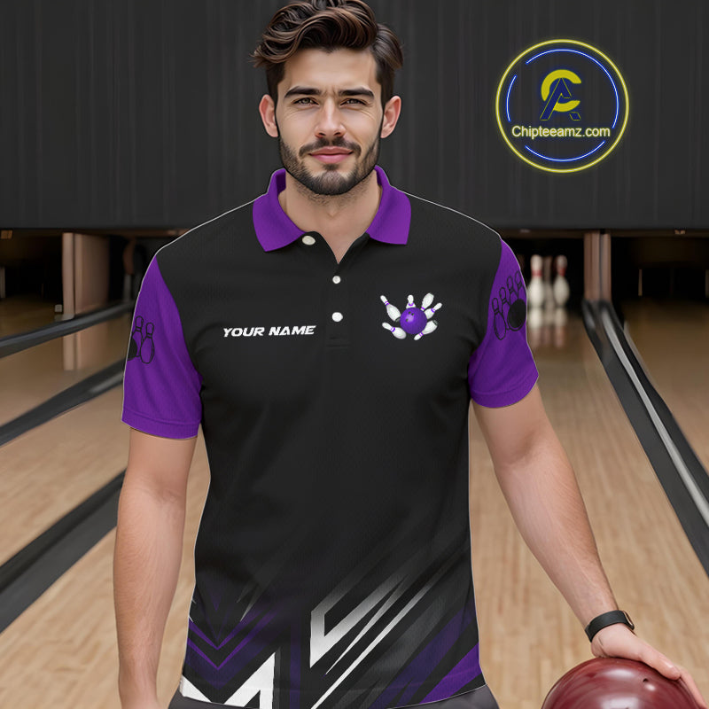 Personalized Bowling shirts for men custom Black and Purple Bowling team jerseys, gift for bowlers NQS11080