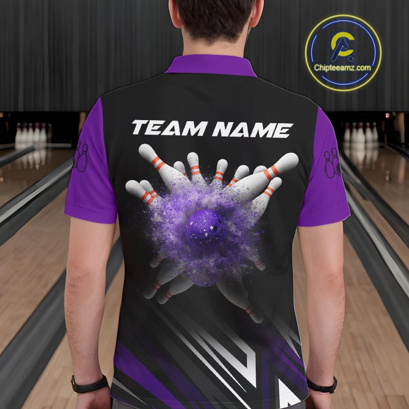 Personalized Bowling shirts for men custom Black and Purple Bowling team jerseys, gift for bowlers NQS11080
