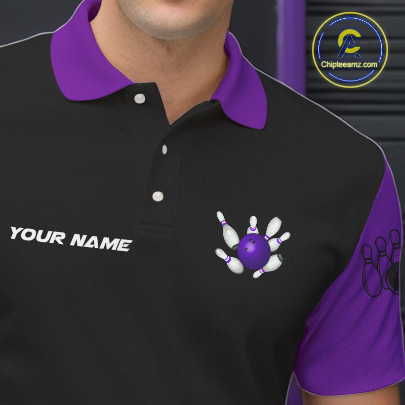 Personalized Bowling shirts for men custom Black and Purple Bowling team jerseys, gift for bowlers NQS11080