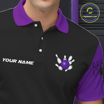 Personalized Bowling shirts for men custom Black and Purple Bowling team jerseys, gift for bowlers NQS11080