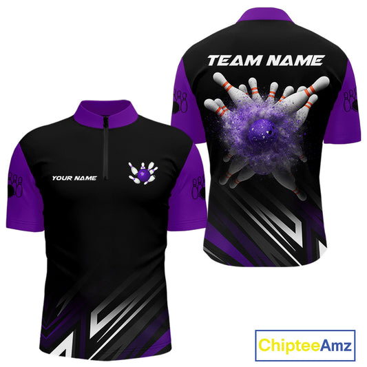 Personalized Bowling shirts for men custom Black and Purple Bowling team jerseys, gift for bowlers NQS11080