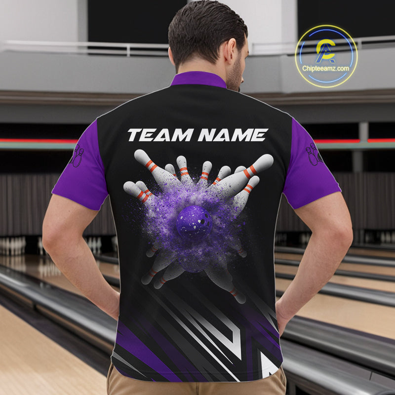 Personalized Bowling shirts for men custom Black and Purple Bowling team jerseys, gift for bowlers NQS11080