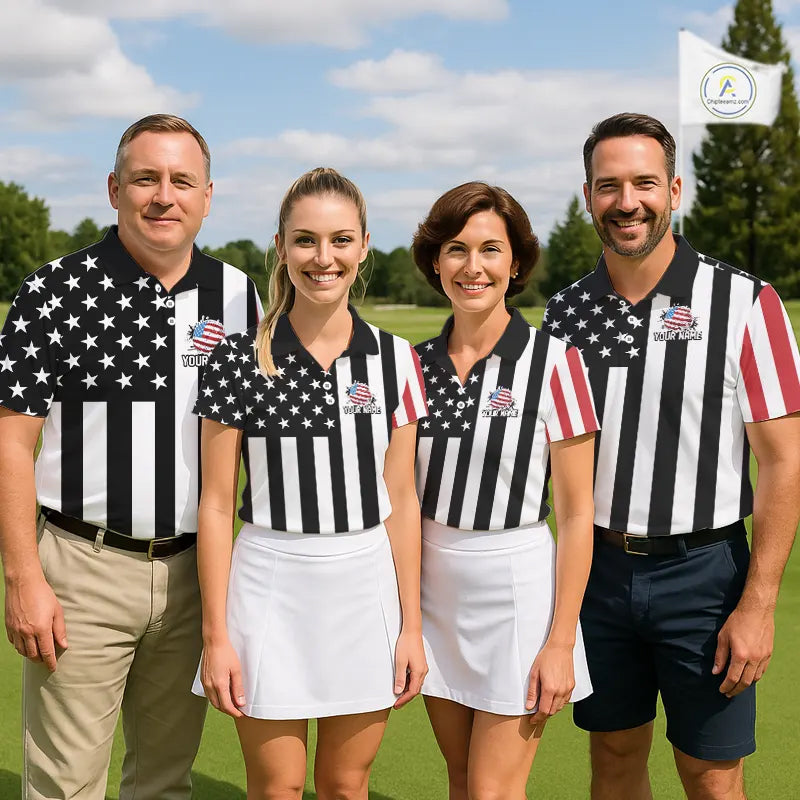 Men's golf polo shirts custom Red, white and black American flag mens golf tops, best golf gifts NQS11486