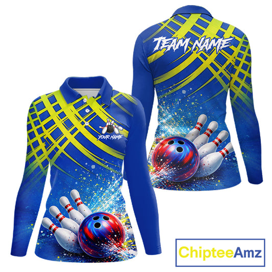 Personalized Blue And Green Bowling shirts for Women team league jerseys, bowling gifts for ladies NQS11494