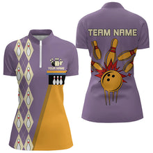 Load image into Gallery viewer, Yellow &amp; Purple Retro Bowling Polo, Quarter Zip shirt for Women Custom vintage team bowling jersey NQS9720