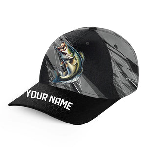 Personalized Black camo Largemouth Bass Fishing Hats, Bass fishing hats for men, women NQS9722