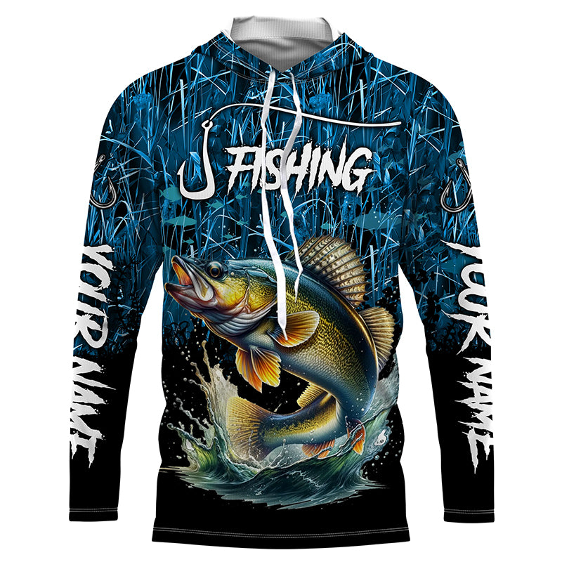 Walleye Fishing blue camo fishing Custom name UV protection long sleeves fishing shirts NQS5770