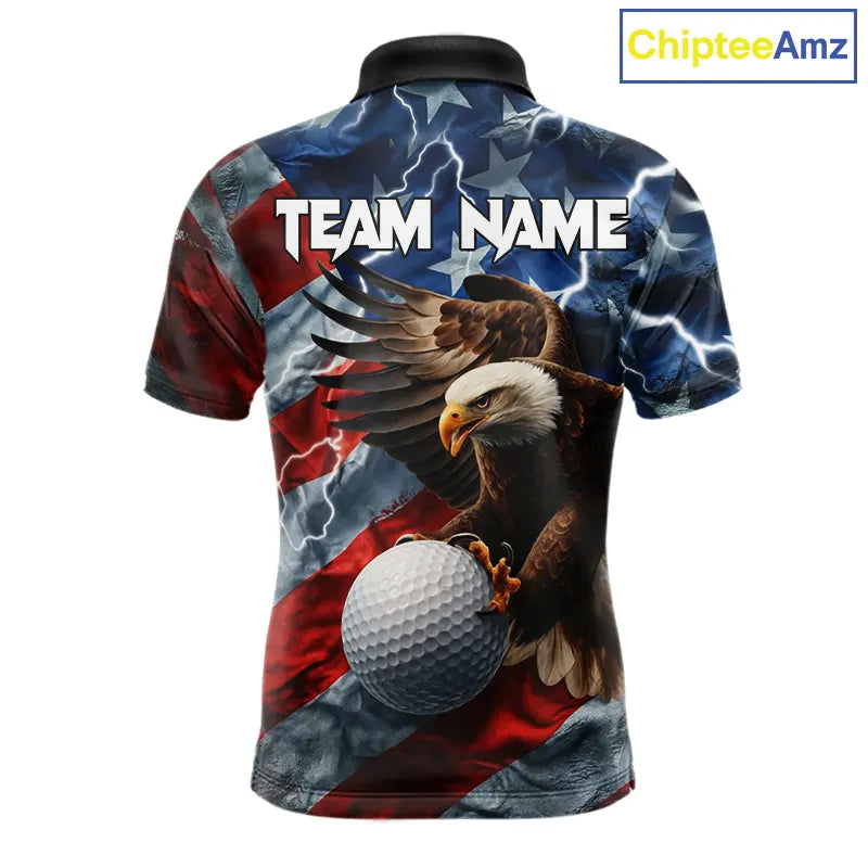 American Flag Eagle Lightning Thunder Golf Polo Shirts For Men Custom Patriotic Golf Team Jerseys NQS11503
