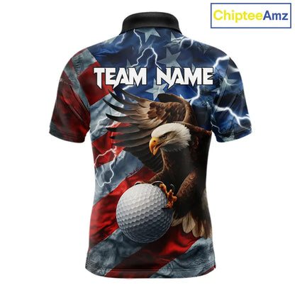 American Flag Eagle Lightning Thunder Golf Polo Shirts For Men Custom Patriotic Golf Team Jerseys NQS11503