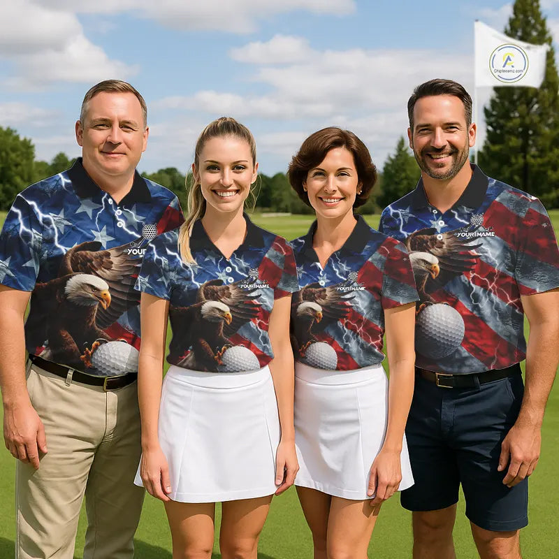 American Flag Eagle Lightning Thunder Golf Polo Shirts For Men Custom Patriotic Golf Team Jerseys NQS11503