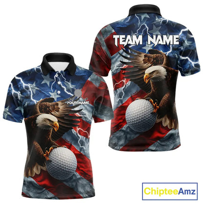 American Flag Eagle Lightning Thunder Golf Polo Shirts For Men Custom Patriotic Golf Team Jerseys NQS11503