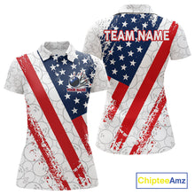 Load image into Gallery viewer, Red, white &amp; blue American Flag Bowling Shirts For Women Custom patriotic Bowling Team Jersey NQS11292