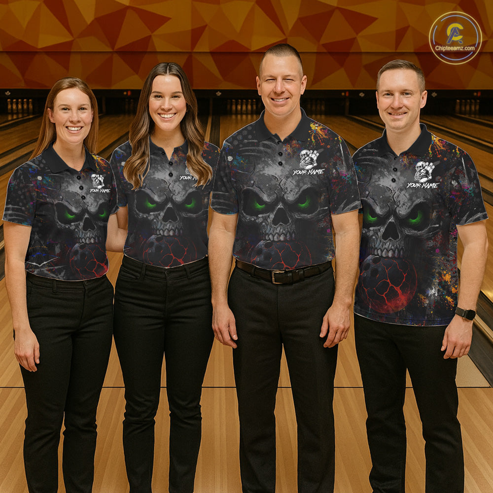 Colorful Skull bowling jerseys Bowling Shirts for Men Custom Bowling Team shirts for bowlers NQS11293