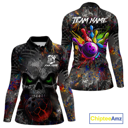 Colorful Skull bowling jerseys Bowling Shirts for Women Custom Bowling Team shirts for bowlers NQS11293