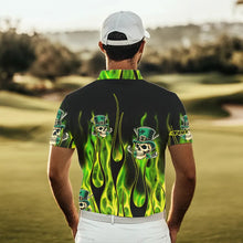 Load image into Gallery viewer, Mens golf polo shirts Green clover skull St Patrick's Day golf shirts custom green fire golf apparel NQS7055