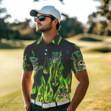 Load image into Gallery viewer, Mens golf polo shirts Green clover skull St Patrick's Day golf shirts custom green fire golf apparel NQS7055