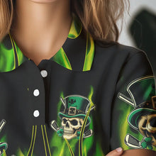 Load image into Gallery viewer, Women golf polo shirts Green clover skull St Patrick's Day golf shirts custom green fire golf apparel NQS7055