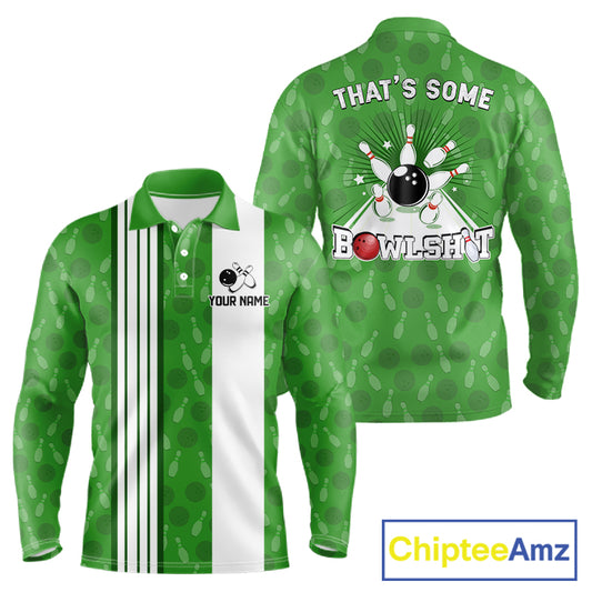 Custom Retro Bowling Team Shirts For Men That's some bowshit Funny Bowling Pattern Jerseys | Green NQS11511
