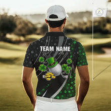 Load image into Gallery viewer, Black &amp; Green Shamrock pattern Golf Polo Shirts For Men Custom St Patrick team men's golf clothes NQS11514