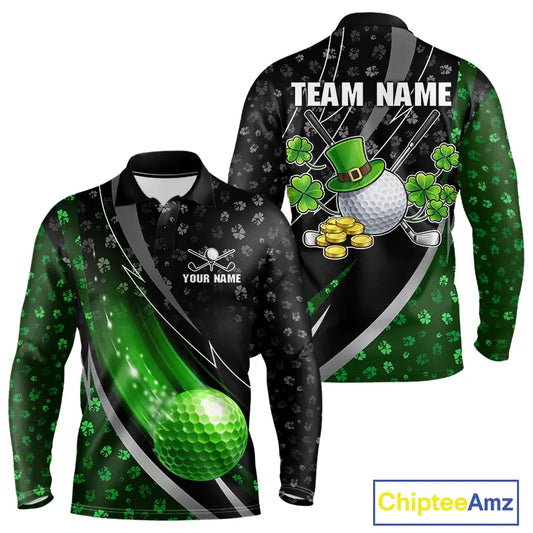 Black & Green Shamrock pattern Golf Polo Shirts For Men Custom St Patrick team men's golf clothes NQS11514