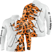 Load image into Gallery viewer, Orange Halloween golf pattern white golf ball skin Men golf polo shirts custom golf clubs outfit men NQS8086