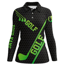 Load image into Gallery viewer, Black golf ball pattern Womens golf polo shirts custom green golf clubs, cool golf gifts NQS7880